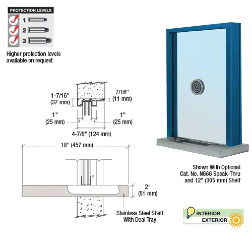 CRL S1EW18P Powder Painted (Specify) Aluminum Standard Inset Frame Exterior Glazed Exchange Window with 18" Shelf and Deal Tray