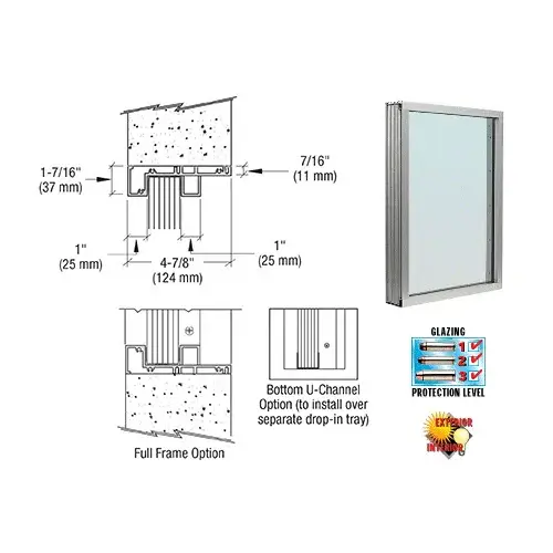 CRL S1VEA Satin Anodized Aluminum Standard Inset Frame Exterior Glazed Vision Window