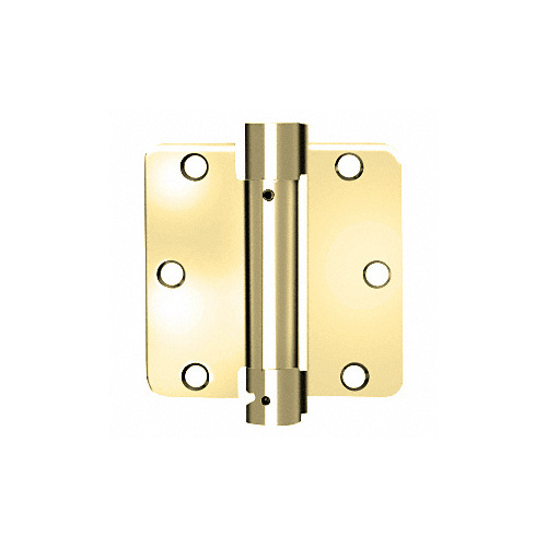 3-1/2" x 3-1/2" Polished Brass Heavy-Duty Spring Hinge - 1/4" Radius