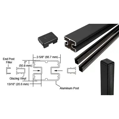 CRL S48CKBL Matte Black AWS 2" x 2-5/8" Rectangular 180 Degree 48" Center Post Kit