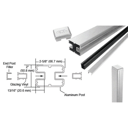 CRL S36EKS Silver Metallic AWS 2" x 2-5/8" Rectangular 180 Degree 36" End Post Kit