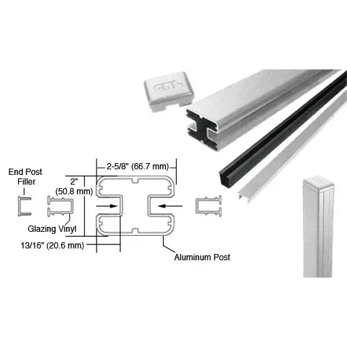 Silver Metallic AWS 2" x 2-5/8" Rectangular 180 Degree 72" End Post Kit