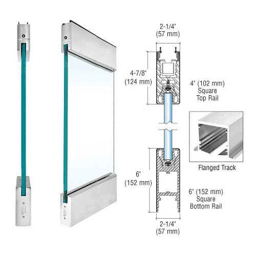 Brushed Stainless Type 1 Flanged with 4" Square Rail on the Top and 6" Square Rail on the Bottom