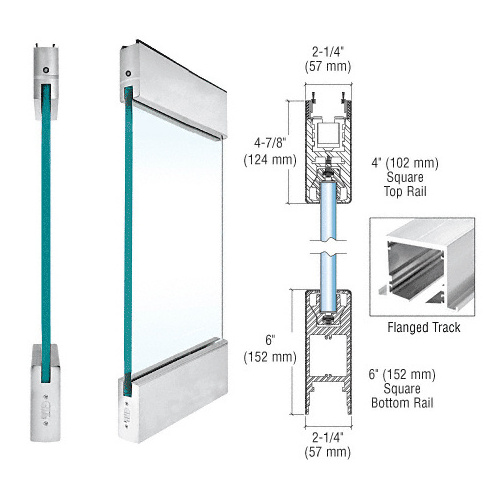 Brushed Stainless Type 5 Flanged with 4" Square Rail on the Top and 6" Square Rail on the Bottom