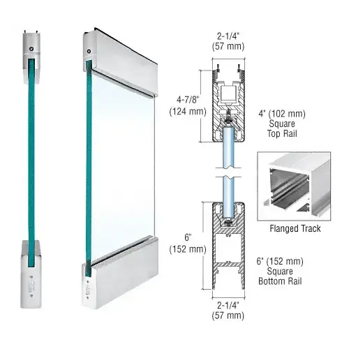 Brushed Stainless Type 2 Flanged with 4" Square Rail on the Top and 6" Square Rail on the Bottom