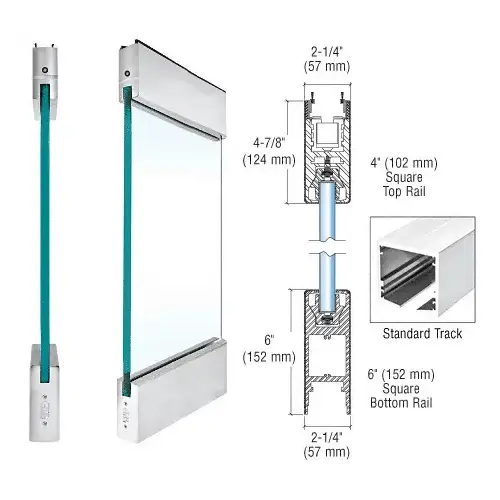 Brushed Stainless Type 4 Standard with 4" Square Rail on the Top and 6" Square Rail on the Bottom