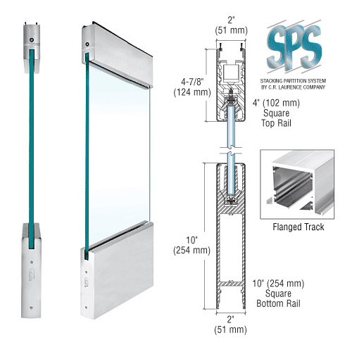 Brushed Stainless Type 1 Flanged With 4" Square Rail on the Top and 10" Square Rail on the Bottom