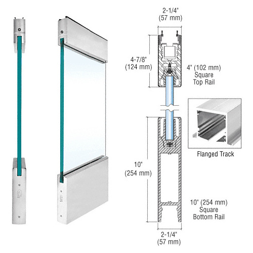 Brushed Stainless Type 1 Flanged with 4" Square Rail on the Top and 10" Square Rail on the Bottom