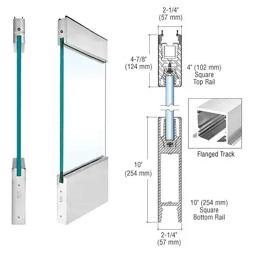 Brushed Stainless Type 3 Flanged with 4" Square Rail on the Top and 10" Square Rail on the Bottom