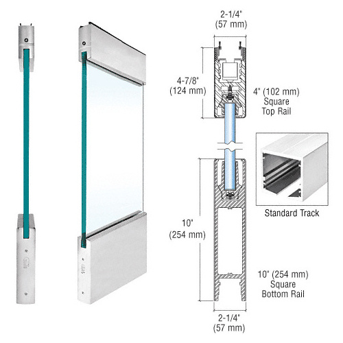 Brushed Stainless Type 2 Standard with 4" Square Rail on the Top and 10" Square Rail on the Bottom