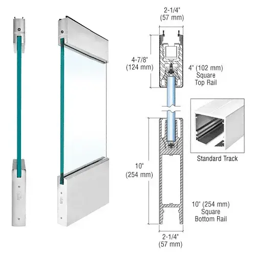 Brushed Stainless Type 4 Standard with 4" Square Rail on the Top and 10" Square Rail on the Bottom