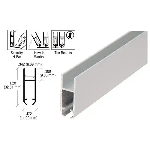 Satin Anodized Security H-Bar for Anti-Lift Showcase Track Assembly -  23" Stock Length - pack of 25