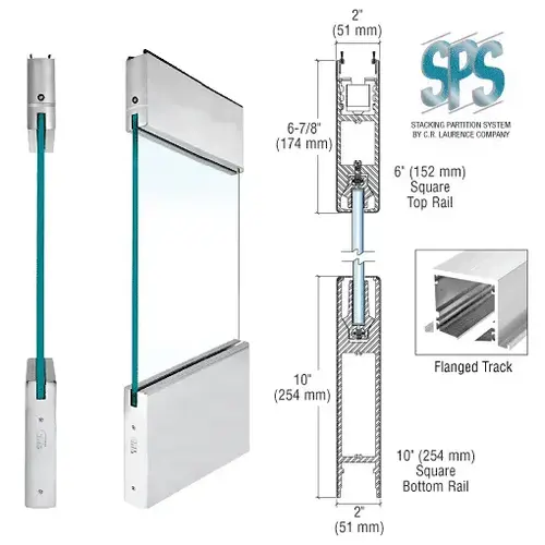 Brushed Stainless Type 3 Flanged with 6" Square Rail on Top and 10" Square Rail on the Bottom