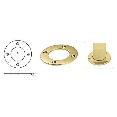 CRL SA25PB Polished Brass Round Base Plate for 1-1/2" Round Tubing