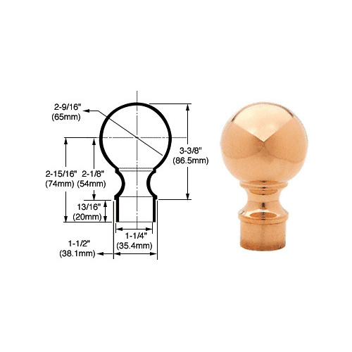Polished Brass Ball End Cap for 1-1/2" Tubing