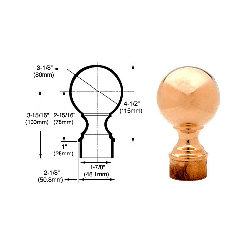 Polished Brass Ball End Cap for 2" Tubing