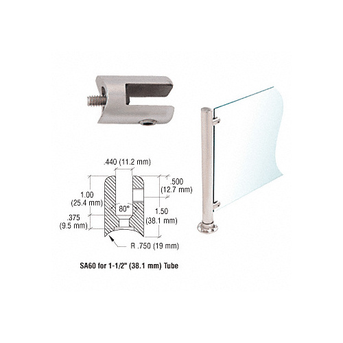 Brushed Stainless Fixed Glass Fitting for 1-1/2" Tubing