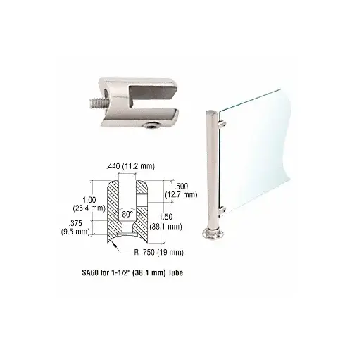 Polished Stainless Fixed Glass Fitting for 1-1/2" Tubing