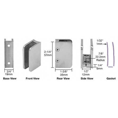 CRL SA87BS Brushed Stainless Top Radius Base 3/8" Glass Clip