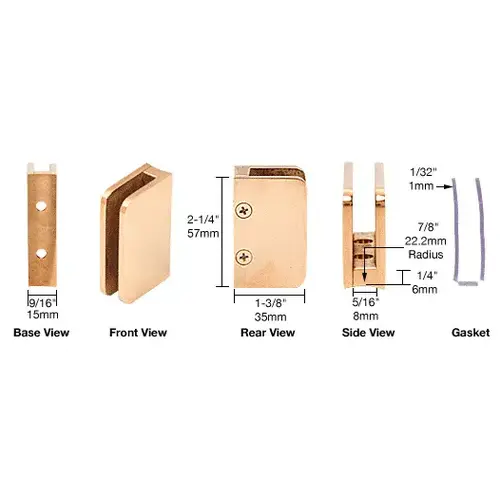 Polished Brass 1/4" Top Radius Base Glass Clip