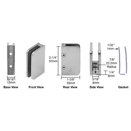 Brushed Stainless Top Radius Base 1/4" Glass Clip