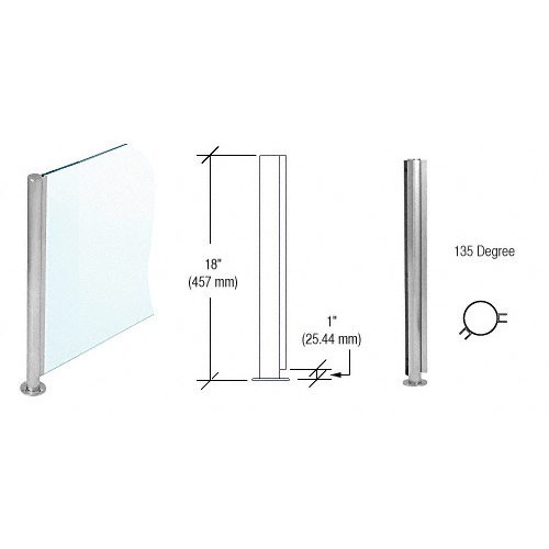 Brushed Stainless 18" x 1" SBPP08 Slimline Series Round 135 Degree Partition Post