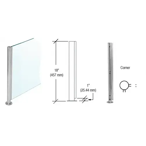 CRL SBPP08LBS Brushed Stainless 18" x 1" SBPP08 Slimline Series Round Corner Partition Post