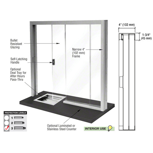 Satin Anodized Bullet Resistant Level 3 Manual Sliding Service Window