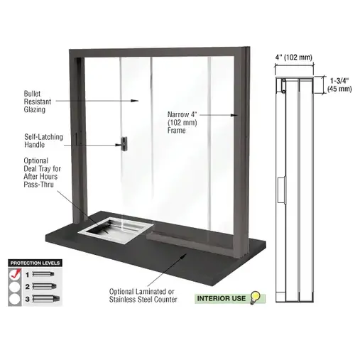 Dark Bronze Bullet Resistant Level 1 Manual Sliding Service Window