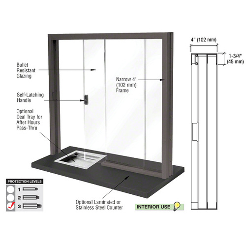 Dark Bronze Bullet Resistant Level 3 Manual Sliding Service Window