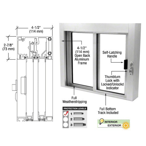 Satin Anodized Bullet Resistant Level 1 Exterior Manual Sliding Service Window