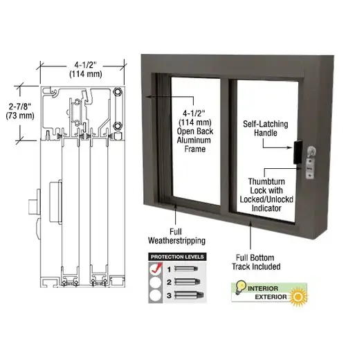 Dark Bronze Bullet Resistant Level 1 Exterior Manual Sliding Service Window