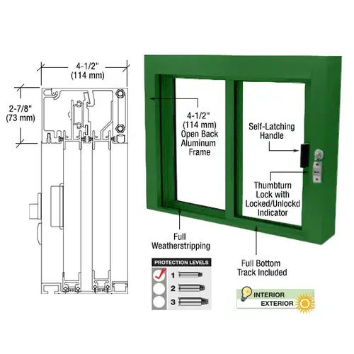 KYNAR Painted Bullet Resistant Level 1 Exterior Manual Sliding Service Window