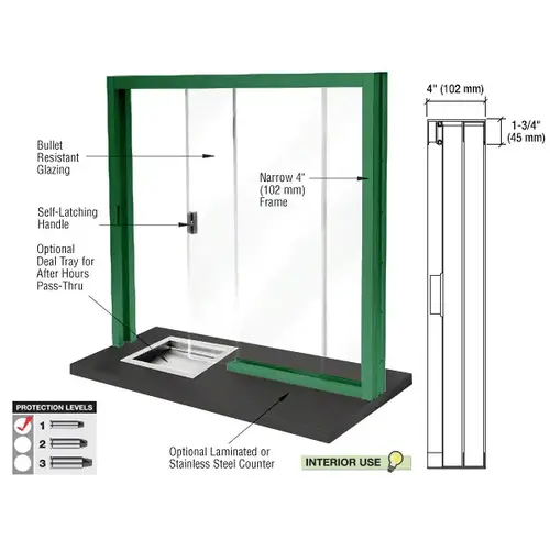 Painted Bullet Resistant Level 1 Manual Sliding Service Window