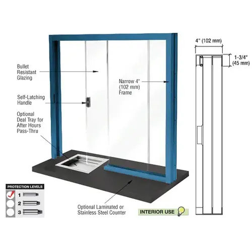 Powder Painted Bullet Resistant Level 1 Manual Sliding Service Window