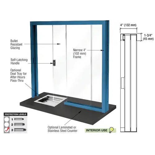 Powder Painted Bullet Resistant Level 3 Manual Sliding Service Window