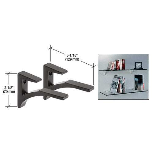 Black - Aluminum Shelf Bracket for 5/8" to 3/4" Glass - pack of 2