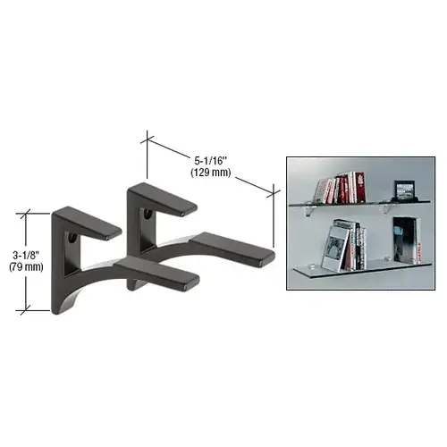 Black - Aluminum Shelf Bracket for 5/8" to 3/4" Glass - pack of 2