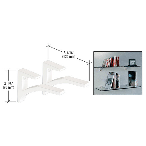 White - Aluminum Shelf Bracket for 5/8" to 3/4" Glass - pack of 2