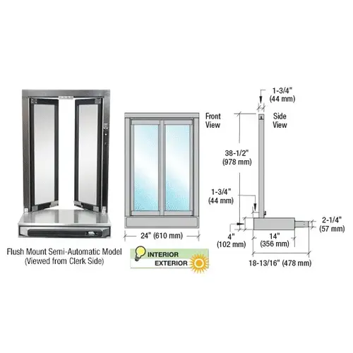 Bronze Anodized Self-Closing Flush Mount Bi-Fold Service Window