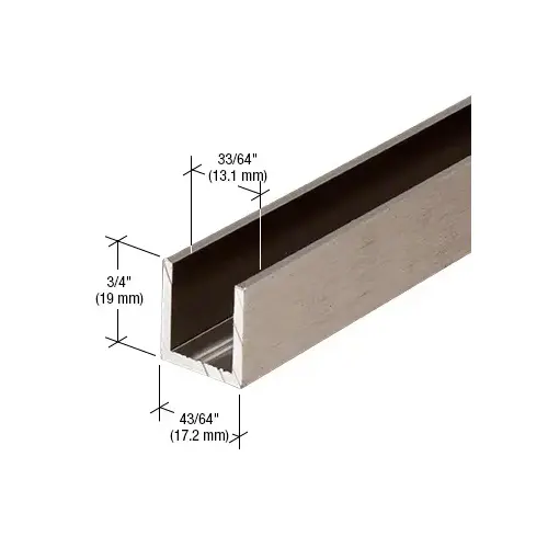 Brushed Nickel 1/2" Fixed Panel Shower Door Deep U-Channel -  12" Stock Length