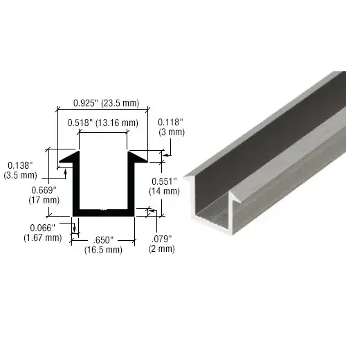 CRL SDCF12BA 98" Brite Anodized U-Channel for 1/2" Glass Recess - 95" Stock Length