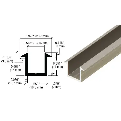 CRL SDCF12BN 98" Brushed Nickel U-Channel for 1/2" Glass Recess - 95" Stock Length