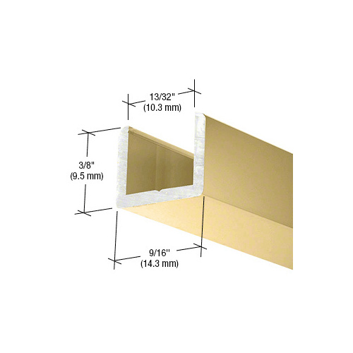 Brite Gold Anodized Frameless Shower Door Aluminum Regular U-Channel for 3/8" Thick Glass - 95" Stock Length