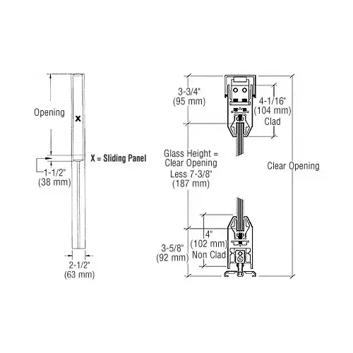 Satin Anodized X-/-X Format Sliding Door Entrance System - 4" Top and Bottom Tapered Rail