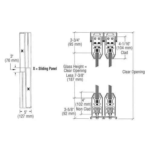 CRL SDR2BPT Powder Painted Coat XX Format Sliding Door Entrance System - 4" Top and Bottom Tapered Rail