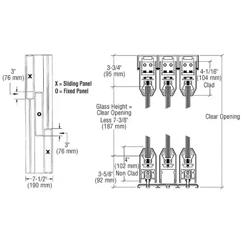 Black Bronze Anodized XOX Format Sliding Door Entrance System - 4" Top and Bottom Tapered Rail