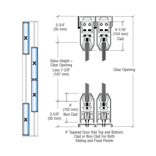 CRL SDR42FSA Satin Anodized XXXX Format Sliding Door Entrance System - 4" Top and Bottom Tapered Rail