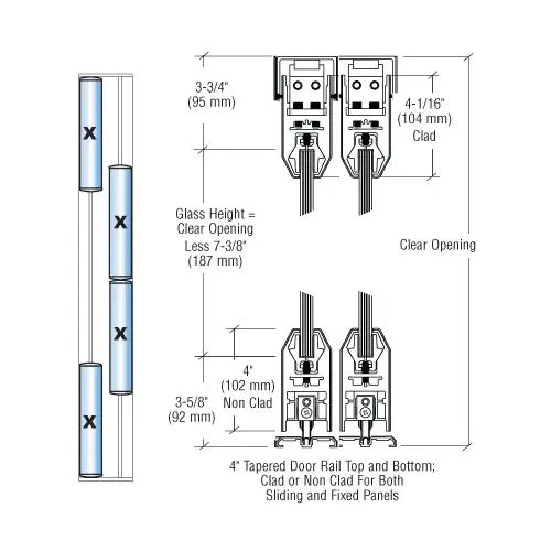 CRL SDR42FSA Satin Anodized XXXX Format Sliding Door Entrance System - 4" Top and Bottom Tapered Rail