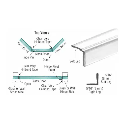 Translucent Vinyl 'L' Seal for 5/16" Maximum Gap with Pre-Applied Tape - 95" Stock Length Clear